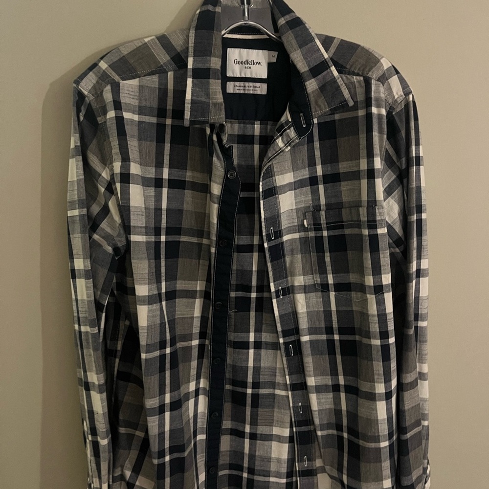 Goodfellow & Co Men's Navy and White Plaid Shirt